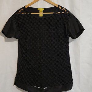Catherine Malandrino Black Short Sleeve Crochet Blouse Size 4